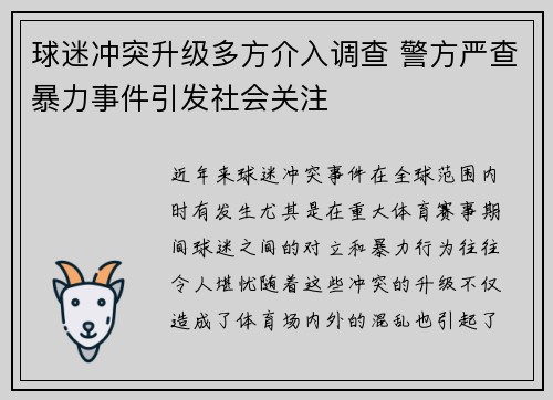 球迷冲突升级多方介入调查 警方严查暴力事件引发社会关注